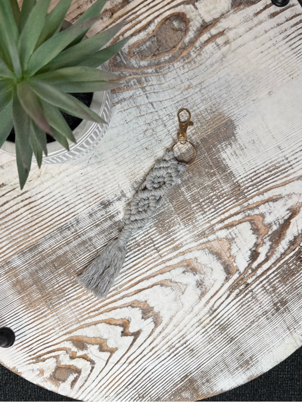 1 PC GREY Macramé Tassel Keychain w/gold clip NEW more colors available
